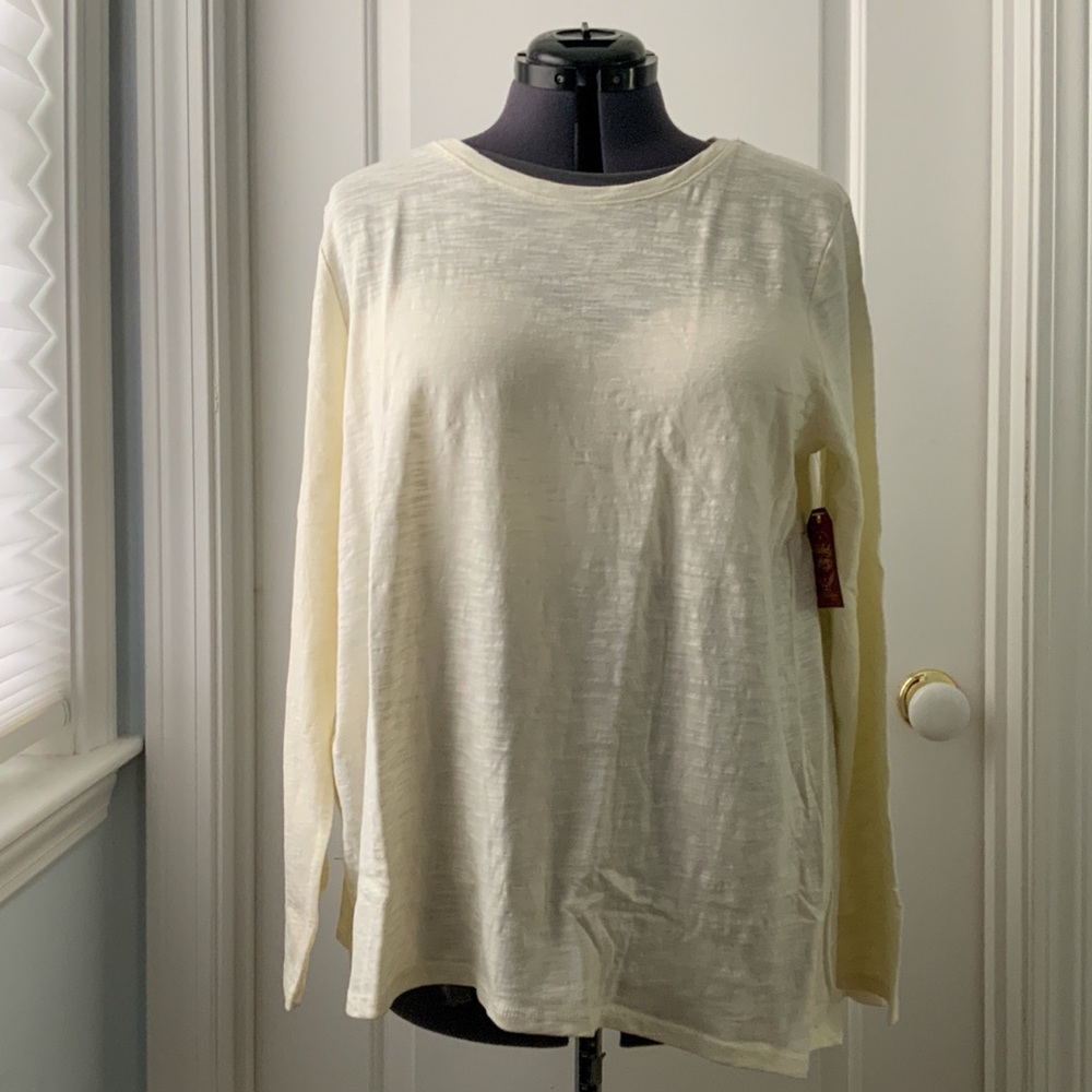 Cream Scoopneck Peplum Back Long Sleeve Top NWT